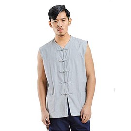 ZooBoo Kung Fu Uniform Chaleco Chino Tradicional Qi Gong Artes Marciales Wing Chun Shaolin Tai Chi Ropa de Entrenamiento, Gris, Medium