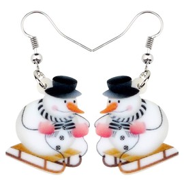 NEWEI Cute Acrylic Cartoon Christmas Snowman Earrings Drop Dangle Decoration Costumes Jewelry For Women Gift New Year (Grey)
