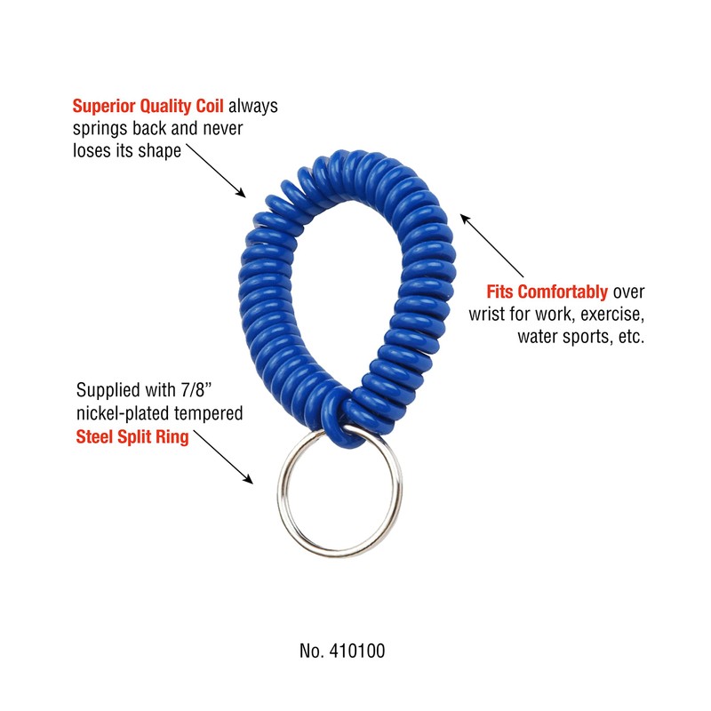 Lucky Line Wrist Coil with Key Ring, 10 Pack, Assorted