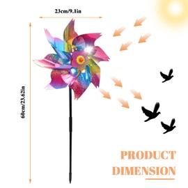 Bagentry 7 Pack Bird Scare Devices Outdoor Pinwheels with Stakes, Laser Rainbow Reflective Windmills for Garden, Sparkly Bird Scare Wind Mills Spinners Sculptures for Backyard Patio (Laser Rainbow)