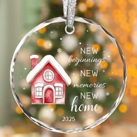 New Home Ornament 2025,House Warming Gifts New Home Gift Ideas, Housewarming Gifts for New House Ornament, 3" Glass First Home Christmas Ornament
