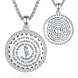 EUDORA S925 Sterling Silver Bible Verse Prayer Necklace for Women Men Christian Jewelry Praying Hands Coin Medal Religious Faith Pendant Gifts for Women Mens, 22"+2"