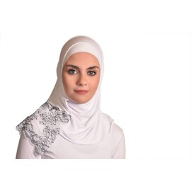 Women Floral Lace Edges Hijab Shawl Cotton Muslim Scarves Maxi Scarf White