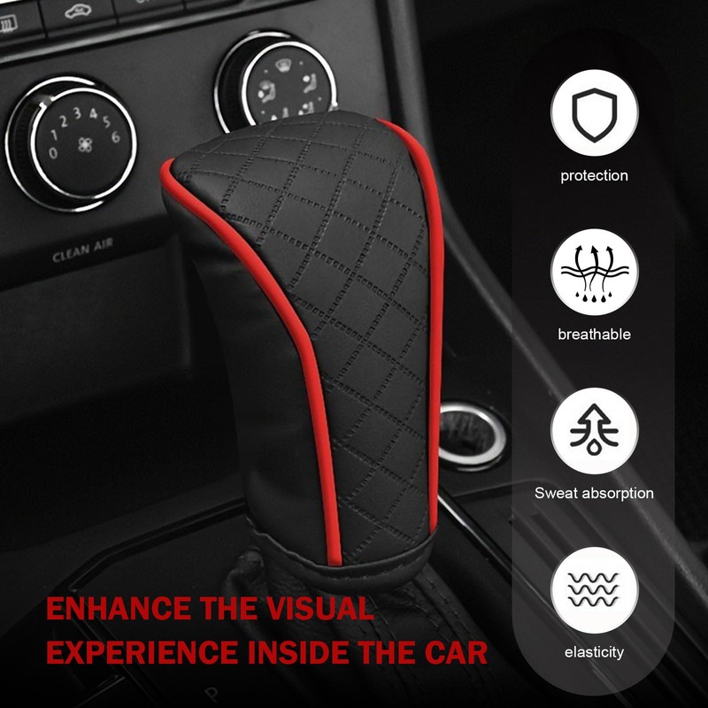 MOXRUQ Leather Car Gear Shift Knob Cover, Anti-Slip Breathable Shifter