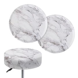 KUIFORTI White Marble Stool Cover 2 Pack - Round Chair Seat Cushion Slipcover Set, Washable Bar Stretch Cloth, Size M