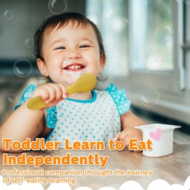 10 Pieces Baby Led Weaning Spoons and Forks Set Infant Silicone Spoon First Self Feed Baby training Utensils for Toddler First Stage Feeding Supplies for Kids Over 6 Months, 5 Pairs(Fresh Colors)