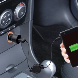 セイワ(SEIWA) 車内用品 スマホ充電ケーブル 2.4A ブラック D410 コードリールタイプ