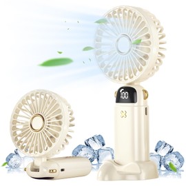 Portable Fan, Mini Handheld Personal Fan 4000mAh Rechargeable Battery Operated Desk Fan with Base, LED Display,5 Speeds Cooling Fan for Travel Camping Outdoor