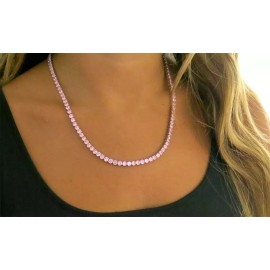 Verona Jewelers Women's 18k White Gold Plated Pink CZ 4MM Round Cut Tennis Necklace - 18"