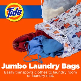 Tide Jumbo Mesh Laundry Bags, 2 Pack, 12" x 34", Holds Up to 3 Loads – Durable, Breathable Laundry Sack for Home, Dorm & Travel