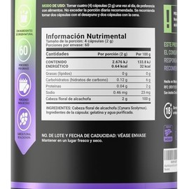 Alcachofa pura de 240 Cápsulas 500 mg. Ingredientes naturales. Pure Artichoke B Life.