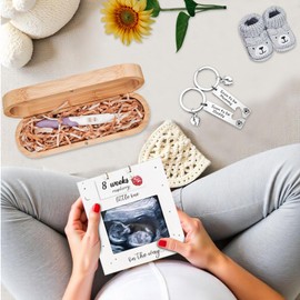 Pregnancy Announcement Gift Set - Pregnancy Test Keepsake Box, Sonogram Picture Frame & Keychain, Baby Reveal Gifts to Husband, Grandparents, Expecting Mothers, Keepsake Memory for Parents to Be