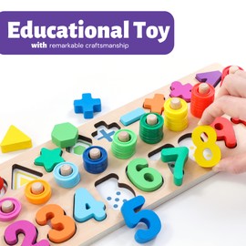 BEKILOLE Wooden Montessori Toys for Kids Toddler Number Puzzles Sorter Counting Shape Stacker Stacking Game Preschool Toys for Boy Girl Learning Education Math Blocks 1 Year Old Girl Gifts (Rainbow)