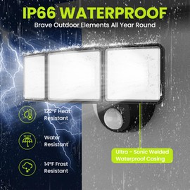 MAGAGUVU 3800LM LED Security Light Motion Sensor Outdoor Lights, Adjustable 3 Head LED Flood Lights Outdoor, IP66 Waterproof, 20W Motion Detected Lights for Outside, House, Garage, Yard