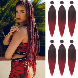 Samtress Pre Stretched Braiding Hair 30 Inch Long Knotless Easy Fry Yaki Texture Kanekalon Synthetic Hair Ombre Burgundy Hot Water Setting for Box Braids 6 Packs (#1B/900)