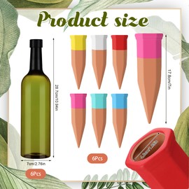 SiliFine 12 Pack Plant Watering Devices Include 6 Terracotta Self Watering Spikes and 6 Pcs 26 oz Plastic Bottles, Slow Release Vacation Insert Automatic Plant Waterer Device (Mixed Colors)