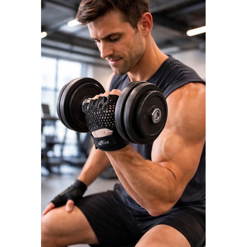 Bodyline Powerlifting Mesh Glove with Leather Palm (Empty)