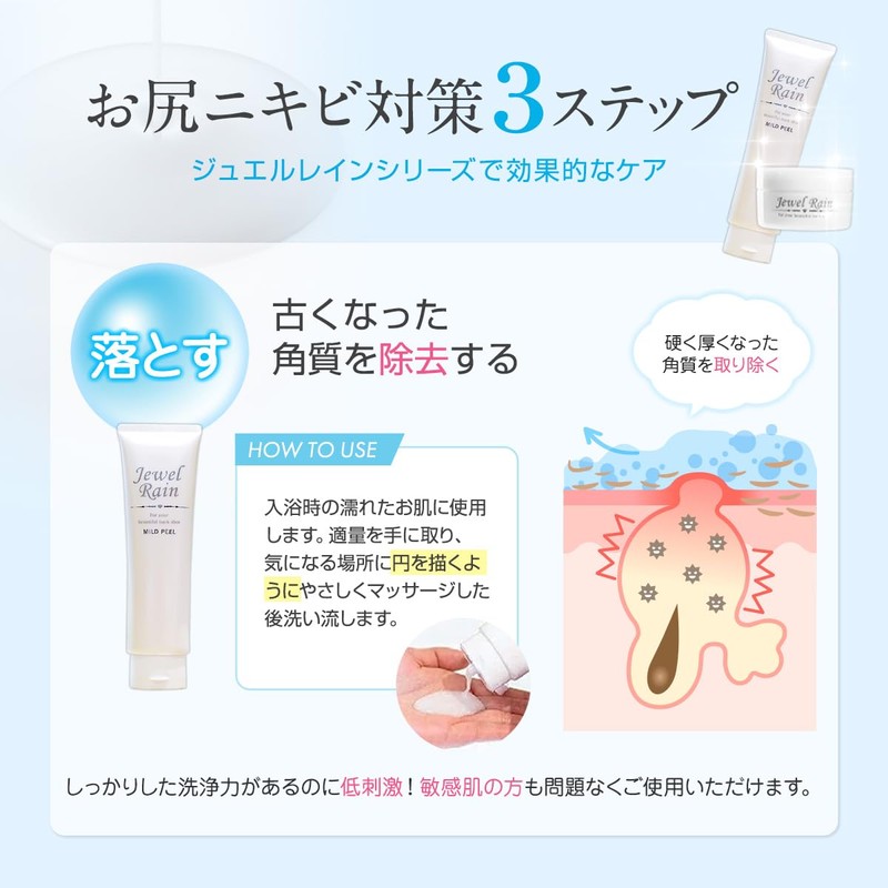 Body Soap for Butt Care, Back Acne, Peeling, Jewel Rain,