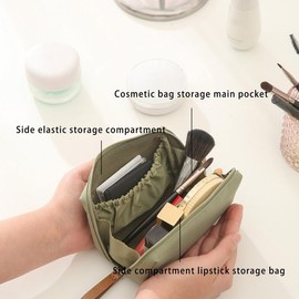 Lipstick Makeup Bag, Mini Small, Compartmentalized, Portable, Women's Organizer, Bag Insert, Compact Storage Pouch:_Green