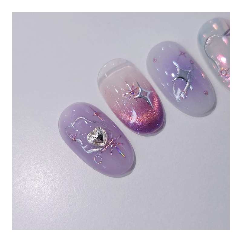 Purple Stella Handmade Nail Tips - Coffin Midi / 퍼플스텔라