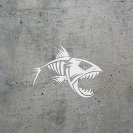 Angdest Skeleton Fish (White) (Set of 2) Premium Waterproof Vinyl Decal Stickers for Laptop Phone Accessory Helmet Car Window Bumper Mug Tuber Cup Door Wall Decoration