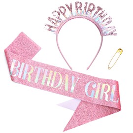 GSrenyu Birthday Sash and Tiara, Birthday Girl Headband, Sequin Crown Headband, Sash for Women Girls