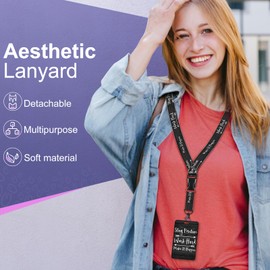 OffiEase Lanyard with Card Holder for Neck ID Badge Lanyards Retractable Clip for Teacher Women Cute Key Card Holder Reel Black