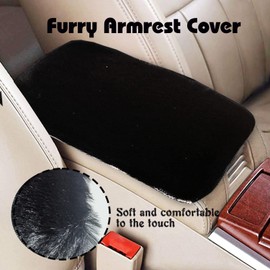 YUNXNYC Fluffy Car Armrest Cover, Furry Fuzzy Auto Center Console Cover Pad Wool Fur Soft Car Consoles Seat Box Protector Universal Fit Car Interior Accessories for Women (Black)