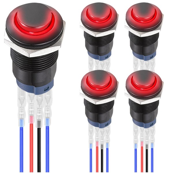 MKBKLLJY 5pcs 12 mm Locking Red LED Push Button Switch