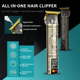 Professional Beard Trimmer for Men, 3-Speed (6500/7000/7500 RPM), Zero Gapped T-Blade Trimmer with LCD Display, Precision Edger for Barber Fades & Grooming,Gifts for Men(Bronze)