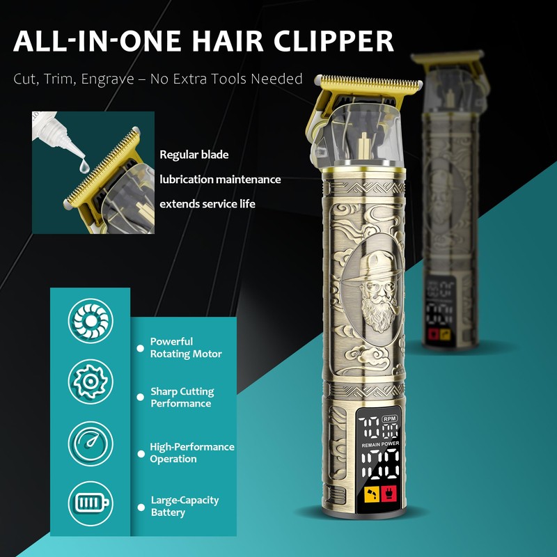 Professional Beard Trimmer for Men, 3-Speed (6500/7000/7500 RPM), Zero Gapped