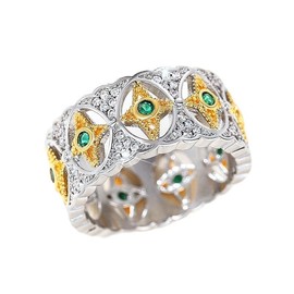 hsiyyecg Vintage Unique Hollow Floral Jewelry Two-Color Ring Engagement Wedding Bridal Sets,Star and Moon with Green Gemstone CZ Ring Eternal Band Ring（6）