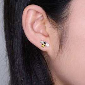 AoedeJ Cubic Zirconia Honey Bee Earrings Dainty Sun Flower Earrings 925 Sterling Silver Stud Earrings for Women