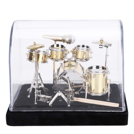Gugxiom Mini Drum Set With Display Box and Base, Metal Kit, Miniature Musical Instrument, Drums for Gifts Families Friends