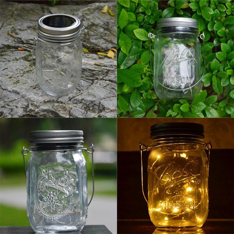 CHBKT 4-Pack Solar-powered Mason Jar Lights (Mason Jar / Handle