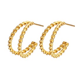 Cinlan Gold Hoop Earrings Double Dough Twists Earring Jewelry for Women, Stainless Steel, No Gemstone