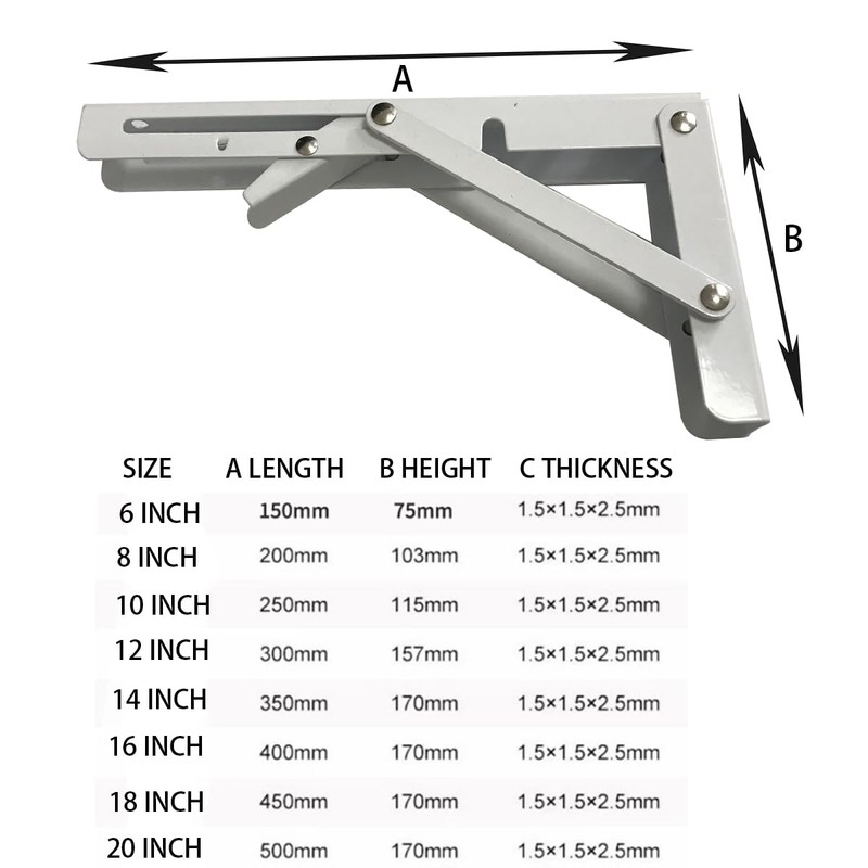 White Folding Shelf Brackets Max. Load 220 lb, Heavy Duty