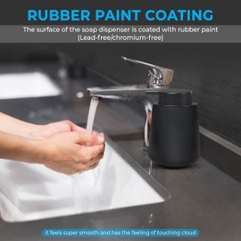 G-one Rust-Proof 12ounce Non Leakable Plastic Liquid & Lotion Refillable Matte Black Hand Dish Soap Dispenser Set with Tray and Waterproof Labels for Modern Bathroom and Kitchen(Rubber Paint)