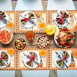 BIPASION Fall Placemats, Thanksgiving Placemats for Dining Table Set of 4, Washable Autumn Table Place Mats, Pumpkin Kitchen Table Mats for Indoors & Outdoors, Yellow Plaid Dwarf