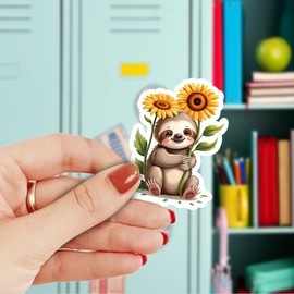 3Pcs Sloth Sunflower Sticker, Meme Cute Sloth Sticker, Meme Slothy Hug Sunflower Stickers Gift for Girls, SlothLovers, Cute Animal Decal Waterproof for Laptop, Water Bottle, Tumbler (Normal, 3")