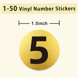 STARLIBOO 1 to 50 Gold Consecutive Number Stickers, 1.5 inch Vinyl Number Stickers Round Labels Inventory/Storage Organizing Stickers for Indoor Outdoor, Boxes, Bins, Toolbox, Locker (500 Labels)