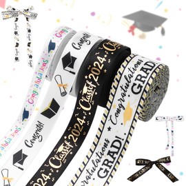 PH PandaHall 4 Styles 2025 Graduation Ribbon, Congrats Grad Ribbons10/16/25mm Grosgrain Craft Ribbon for Graduation Leis School Gift Wrapping Party Decoration, 18m