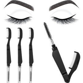 4 Pieces Eyelash Combs Eyebrow Combs Foldable Stainless Steel Teeth Brow Brushes Mascara Brushes Eyebrow Spoolie Grooming Brushes Makeup Tool, Black