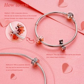 Amuefer Pack of 2 Clip Spacer Charms for Bracelets, 925 Sterling Silver with Cubic Zirconia, Shell, Pink Pave Family Always, Sun Twinkling Stars Stopper, Birthday, Christmas, Women, Sterling Silver,