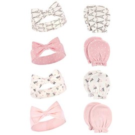 Hudson Baby Unisex Baby Cotton Headband and Scratch Mitten Set, Paris, 0-6 Months