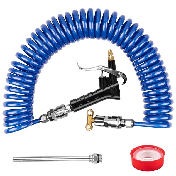 Blue Heavy Duty Truck Air Duster Blow Gun Cleaning with 23FT Meter Long Coil and Interchangeable Nozzle Tip, Air Seat Blow Gun Kit for Semi Truck Accessories