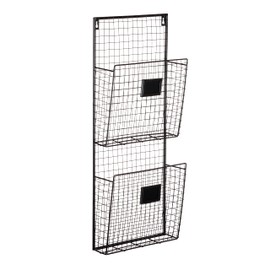 Designstyles Two Tier Wall File Holder – Durable Black Metal Rack with Spacious Slots for Easy Organization, Mounts on Wall and Door for Office, Home, and Work