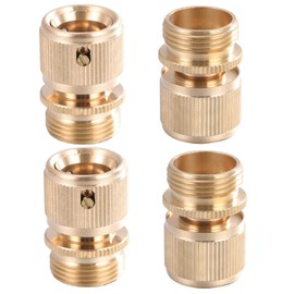 Uni-Fine 4 Pieces 3/4 Inch Garden Hose Quick Connector Brass Quick Hose End Connector Garden Hose Nozzle Connect Kit for Kitchen Garden Outdoor Hose Pipe Tool
