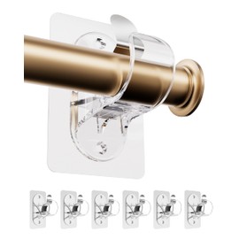 ANDGOO 6 Pack Adhesive Curtain Rod Holders, No Drilling Curtain Rod Brackets, Renter Friendly Curtain Hanger, Fits 0.5'' to 1.2'' Rods, Heavy Duty Curtain Rod Hooks for Apartment Bathroom Dorm Kitchen