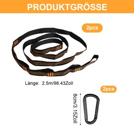 KUHAWL Pack of 2 Hammock Attachment, 2 m x 2.5 cm Rope for Hammock, Swing Attachment Hammock Suspension Straps with 2 Hook Carabiners for Camping Outdoor Travel Swing Hanging Chair